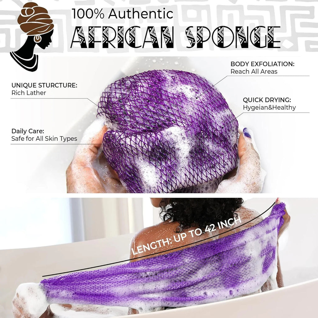 African Net Sponge Exfoliating Body Scrubber Set - 2 Pieces Natural Loofahs