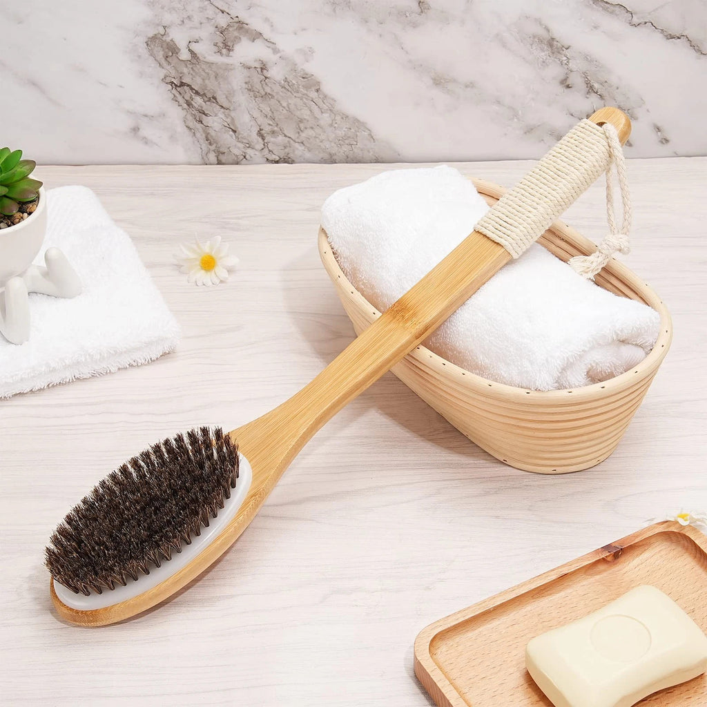 Wood Curved Bath Brush with Long Handle for Back Exfoliation