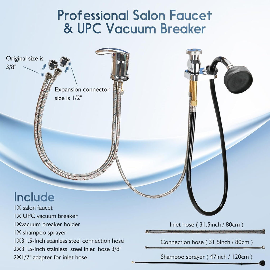 Salon Shampoo Bowl Faucet Vacuum Breaker Kit with Hose & Sprayer