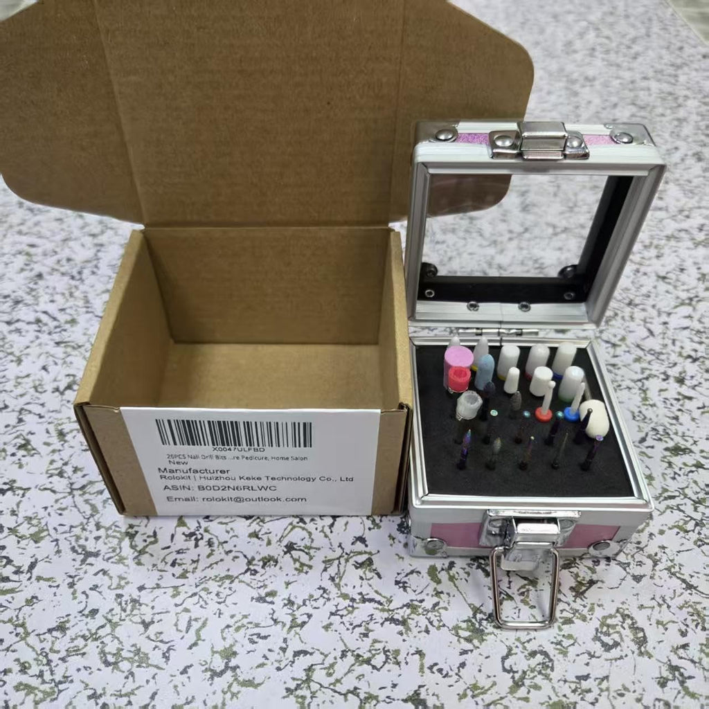 26PCS Nail Drill Bits Set with Holder Case - Pink Professional Manicure Tools