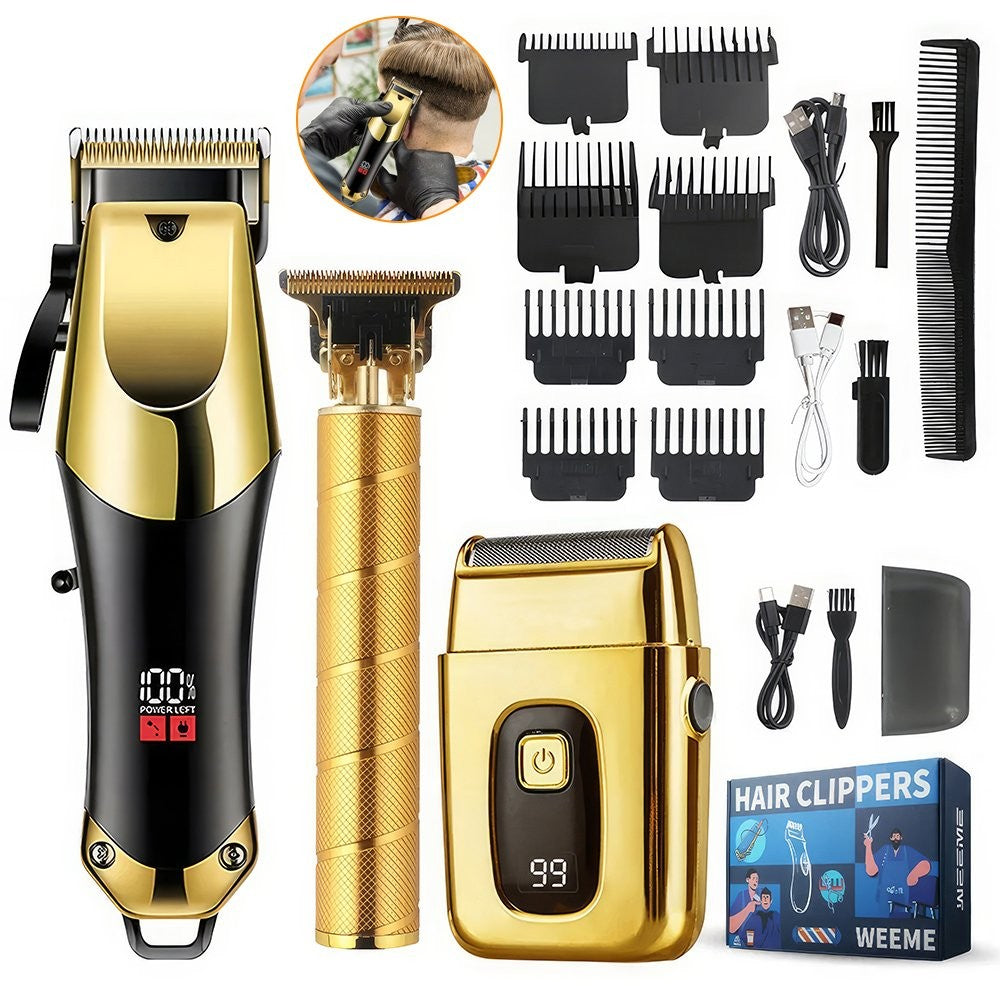 Men's Cordless Hair Cutting & Beard Trimmer Set with LED Display, 3-Piece Grooming Kit