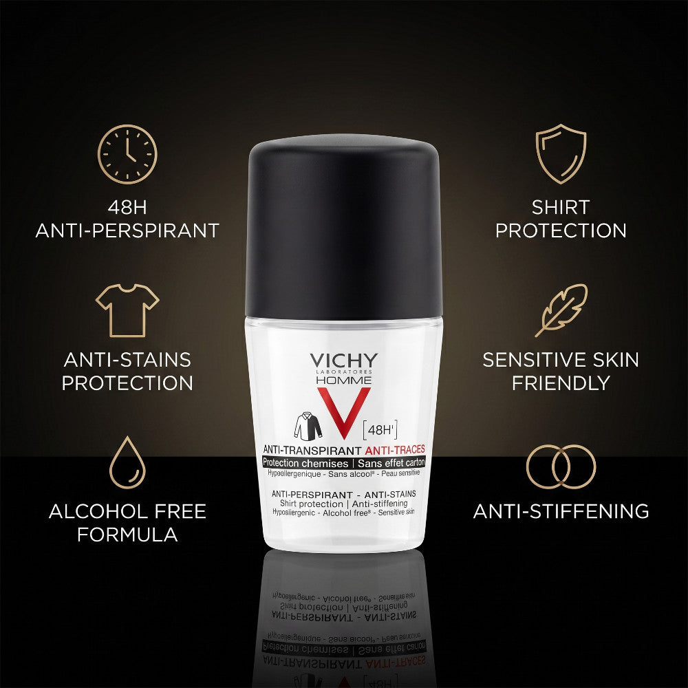 Men's Anti-Perspirant Roll-On Deodorant 50ml 2-Pack - Alcohol-Free, Shirt-Friendly