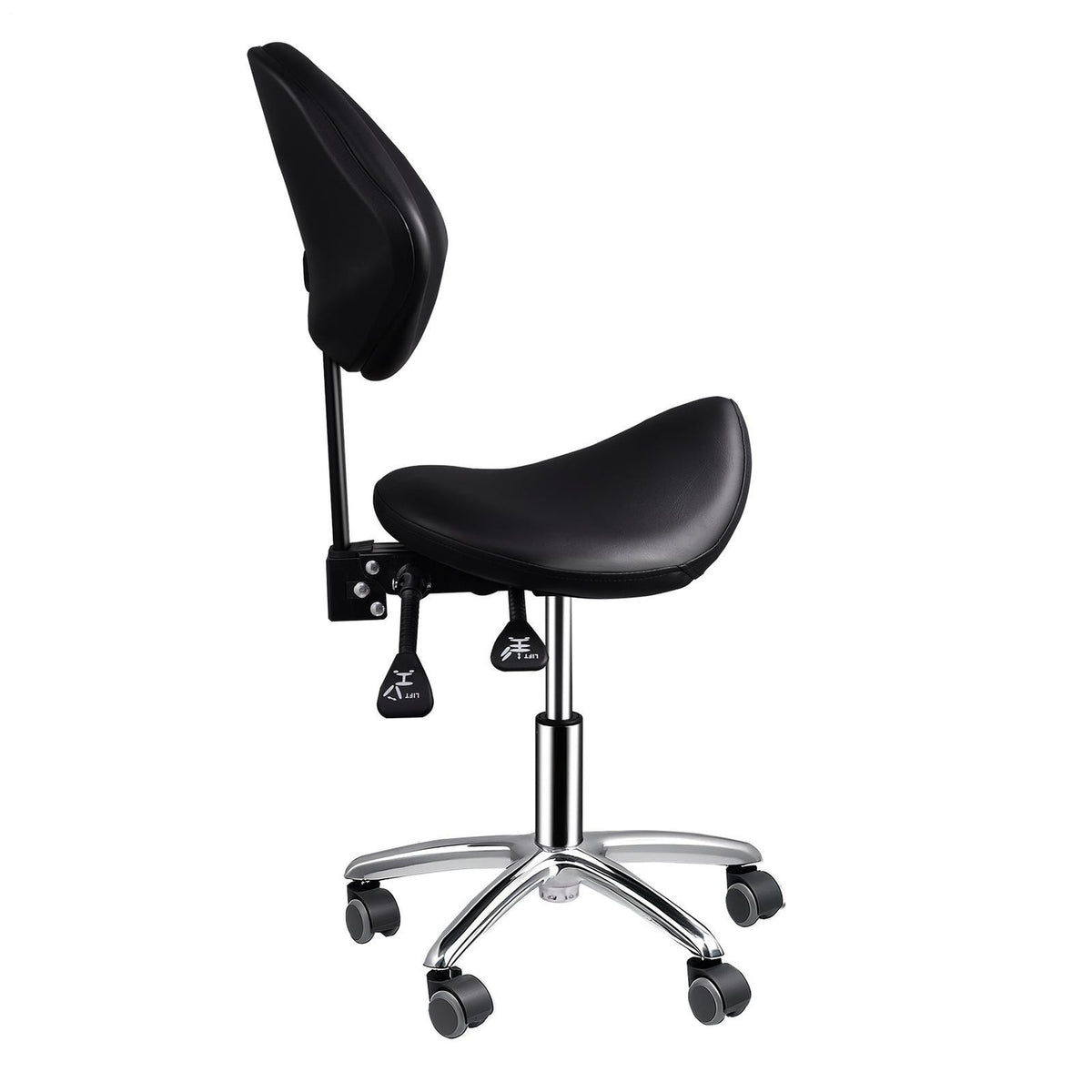 Adjustable Saddle Stool with Back Support for Salon & Clinic Use