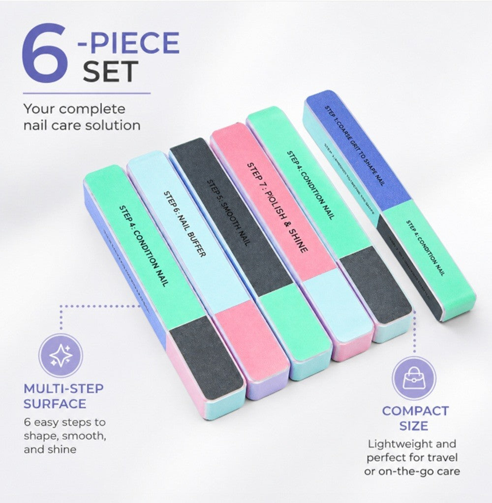 7-in-1 Nail File Buffer Set for Manicure Pedicure - 6 Pack