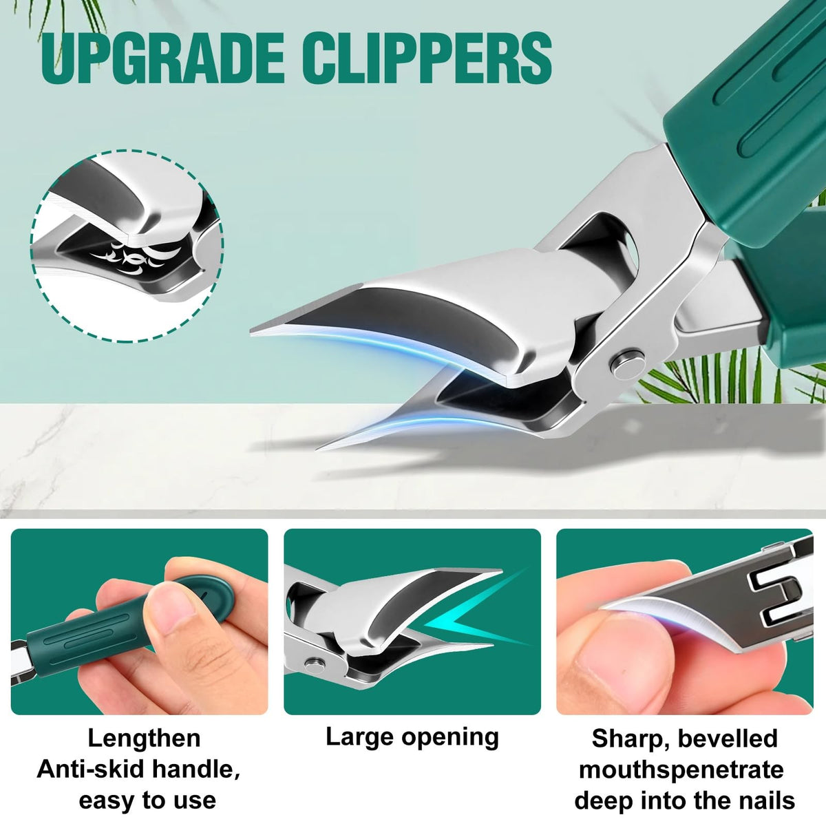 Eagle Beak Beveled Nail Clippers Set with Long Handle & Wide Jaw