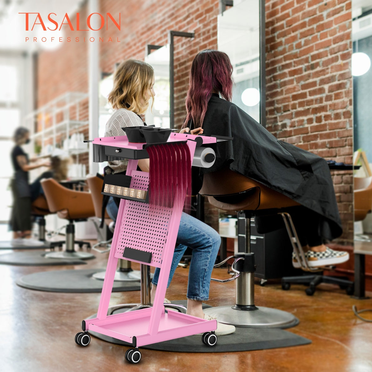 Metal Salon Trolley Cart with Drawer for Hairdressing Beauty Tattoo Pink