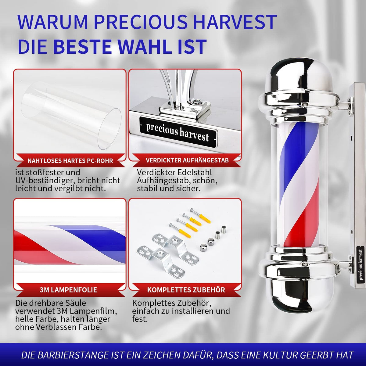 22.8 Inch LED Illuminated Barber Pole Sign with Rotating Stripe