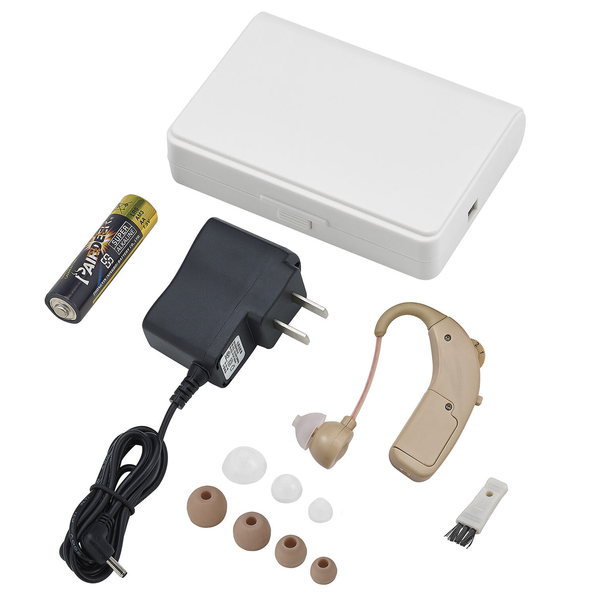 Rechargeable Behind-The-Ear Hearing Amplifier with Noise Reduction & AC Adapter