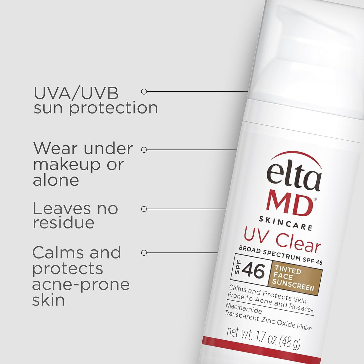 EltaMD SPF 46 Tinted Facial Sunscreen - Broad Spectrum, Acne & Rosacea Safe 1.7oz