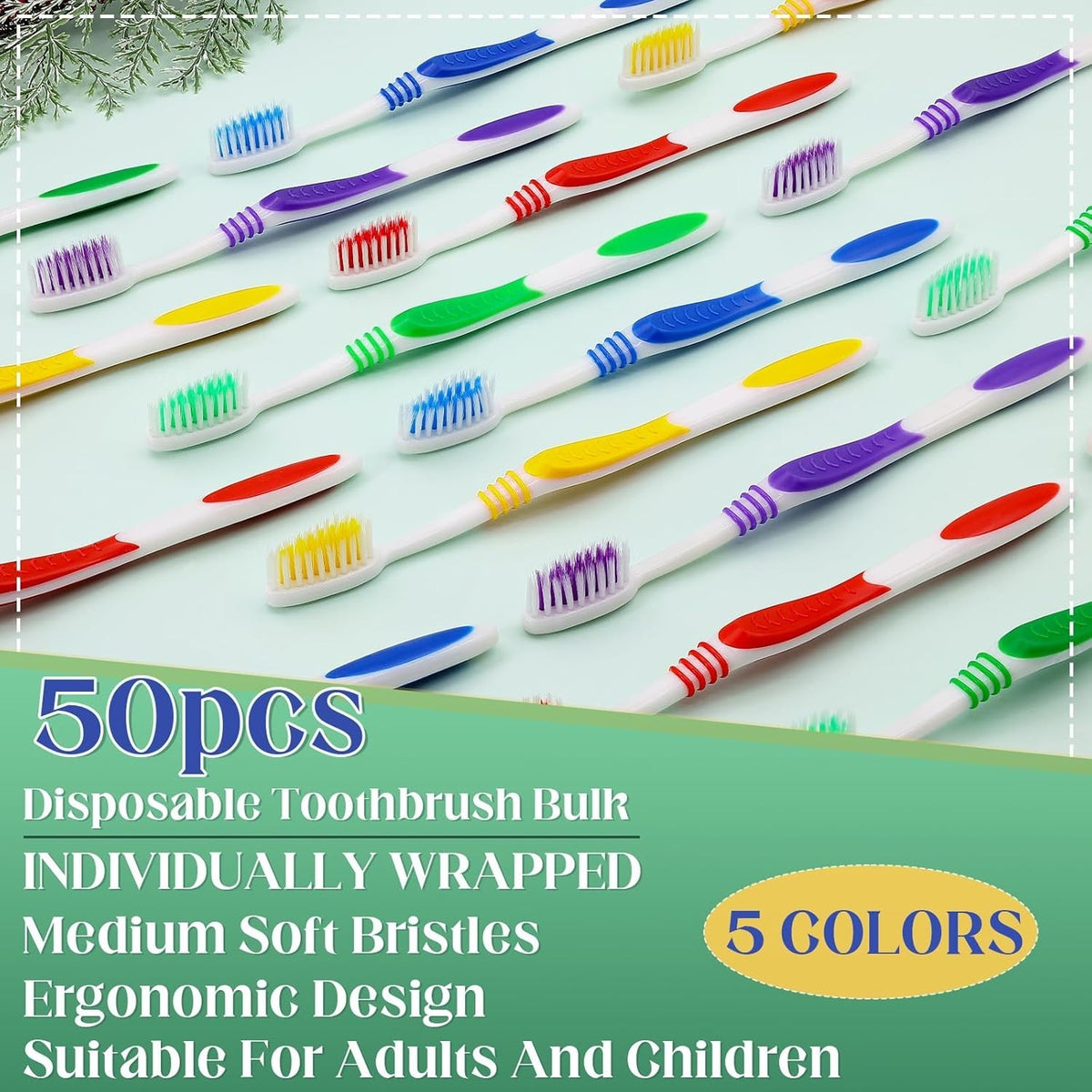 Disposable Travel Toothbrushes Pack - Soft Bristle, Individually Wrapped, 50 Count