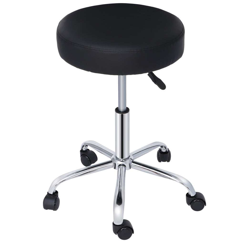 Adjustable Black PU Leather Salon Stool with Swivel & Gas Lift