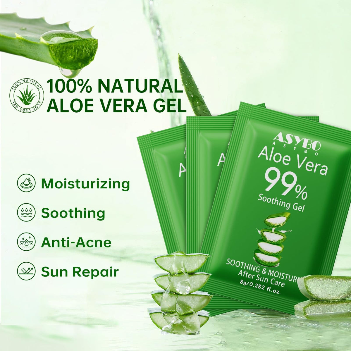 Natural Aloe Vera Gel Pack - 30 Individually Wrapped Travel Sizes