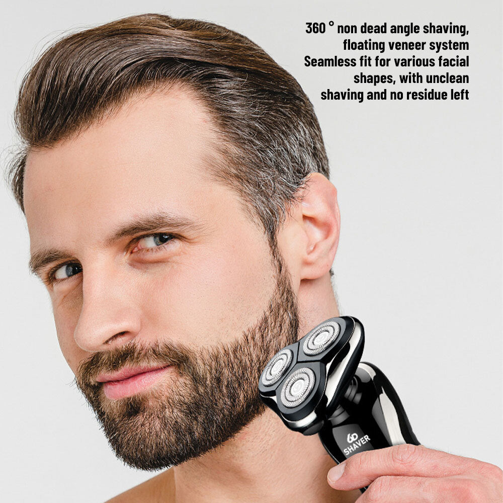 Rechargeable Men's Electric Shaver with LCD Display Waterproof Rotary Razor