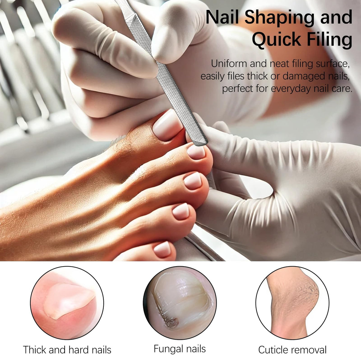 2-Pack Stainless Steel Toe Nail Files for Thick Nails - 4-Sided, Ergonomic Handles