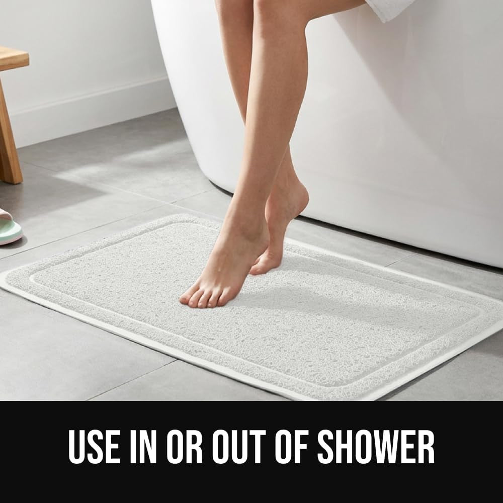 Exfoliating Bath Shower Mat 24x16 with Textured Backing and Loofah-Style Foot Scrubber