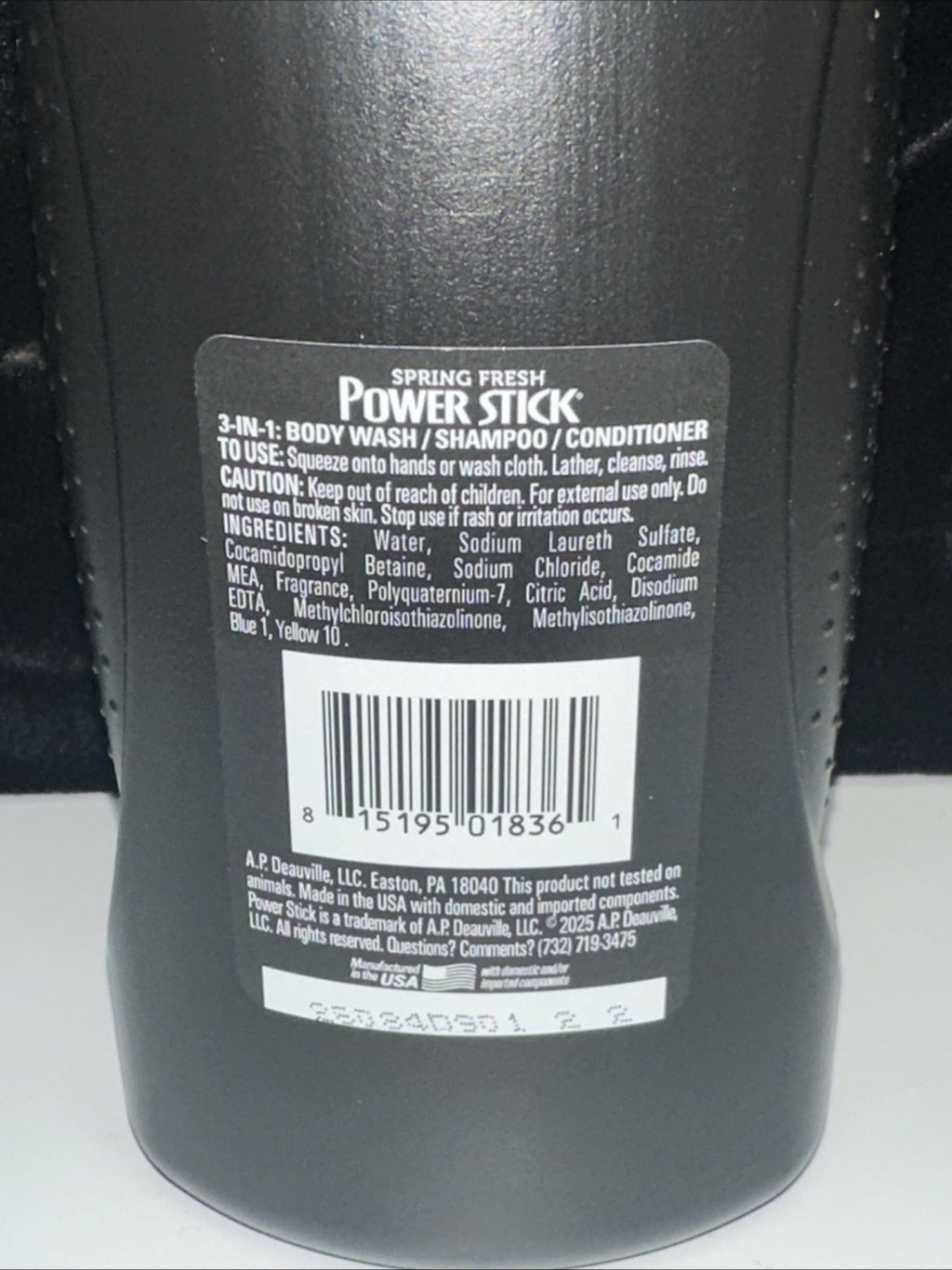 4 Pack Power Stick Body Wash Shampoo Conditioner 3-in-1 Spring Fresh 22.5oz