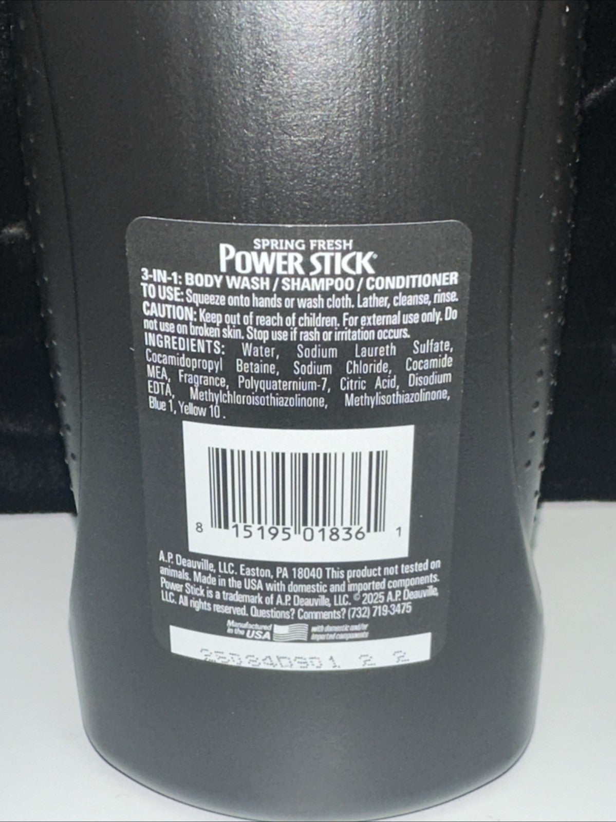 4 Pack Power Stick Body Wash Shampoo Conditioner 3-in-1 Spring Fresh 22.5oz