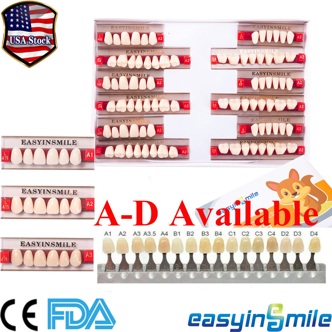 Complete Dental Denture Teeth Set Acrylic Resin Full Upper & Lower A1/A2/A3