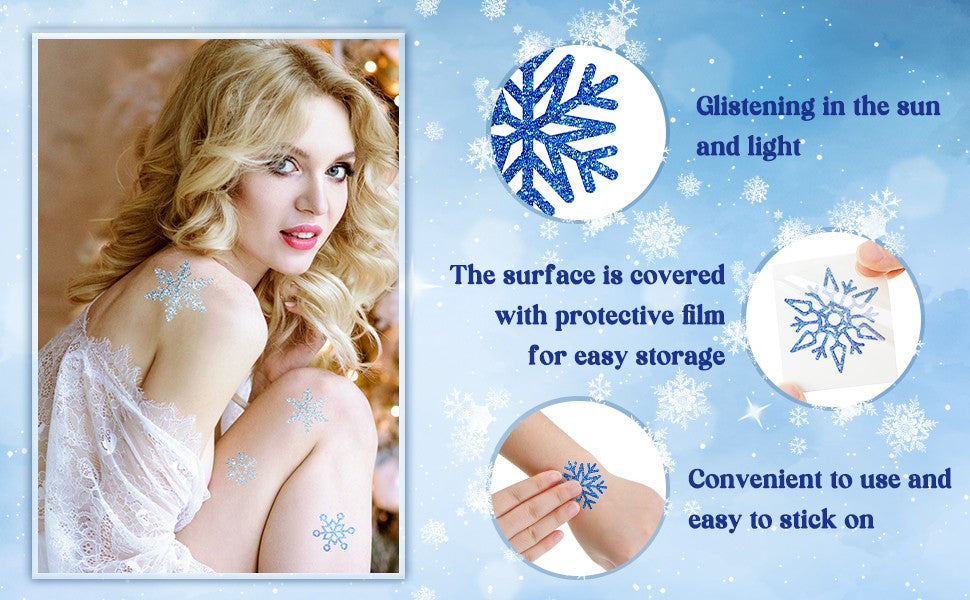 180 Pcs Winter Snowflake Temporary Tattoos Glitter Stickers