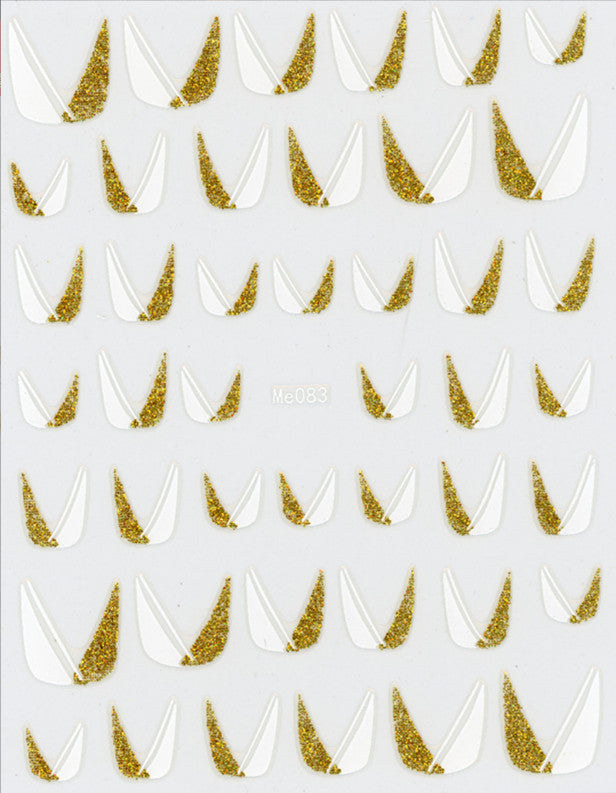 3D Gold White French Tips Nail Stickers Glitter Nail Art Decals for Manicure