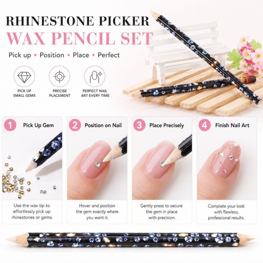 2 Pack Wax Rhinestone Picker Pens for Nail Art & Craft Jewelry Gems