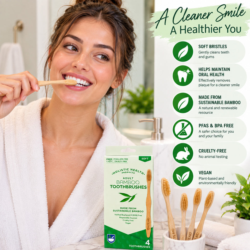 Eco-Friendly Bamboo Toothbrushes for Adults 4 Pack Soft Bristles