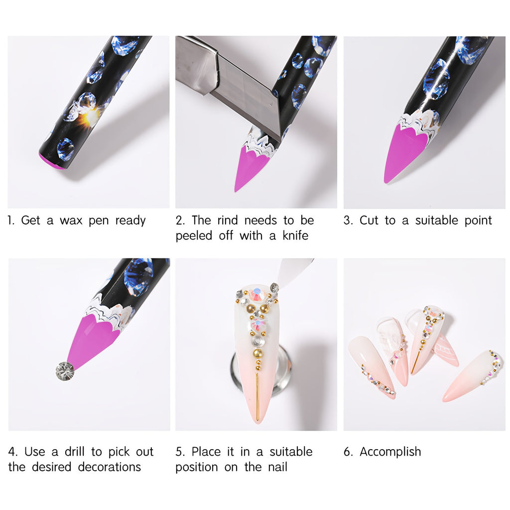 Pink Rhinestone Picker Wax Pencil for Nail Art & Crafting - Pack of 2