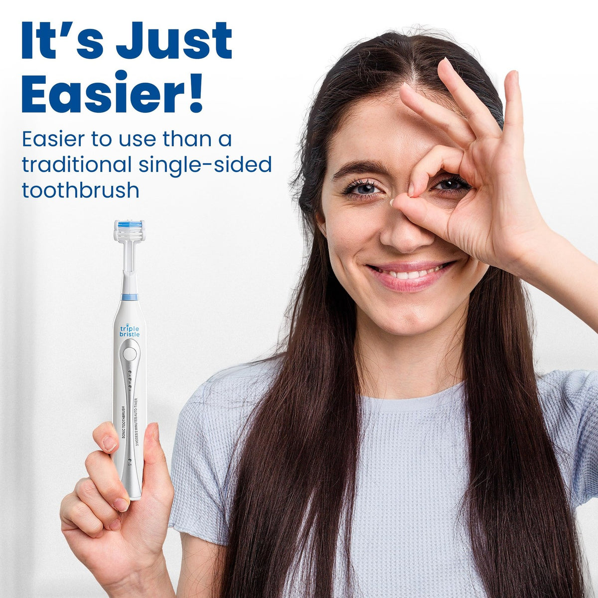 Rechargeable Sonic Toothbrush with 3-Sided Brush Head - 31,000 VPM, 3 Modes