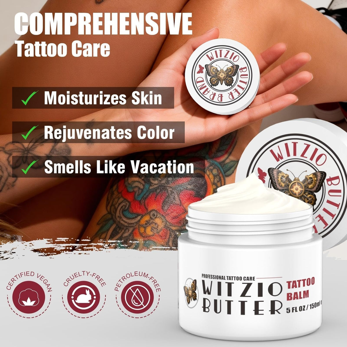 Tattoo Aftercare Balm 5oz (150ml) – Moisturizing, Petroleum-Free Cream for Fresh & Healed Tattoos