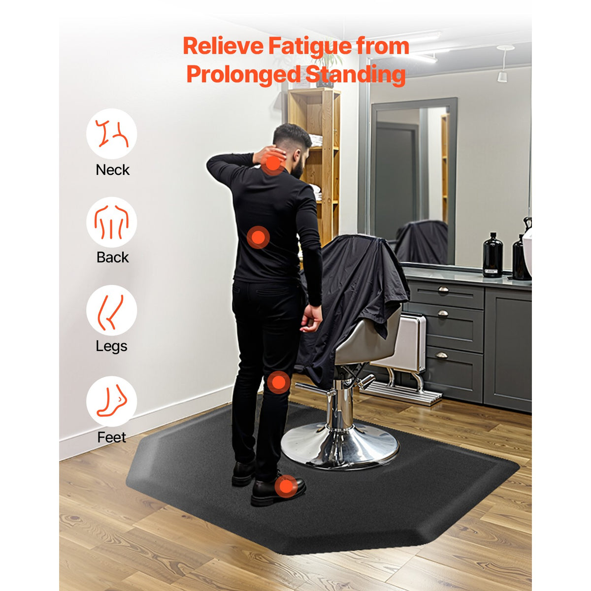 Anti-Fatigue Salon Floor Mat 4x5 ft with 1/2-Inch Foam for Hair Stylist Comfort