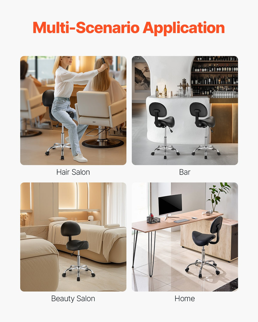 Adjustable Saddle Stool with Backrest and PU Leather Seat - Swivel Office Chair