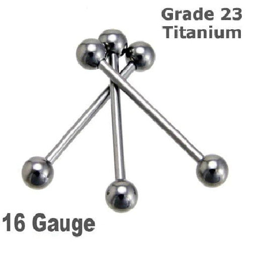 Implant Grade Titanium Tongue Barbell 16G Tragus Piercing Jewelry - 5/16" to 5/8" Lengths