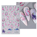 Pink Blue Floral Wreath Nail Stickers Petal Flower Cluster with Butterfly - Self-Adhesive Decals