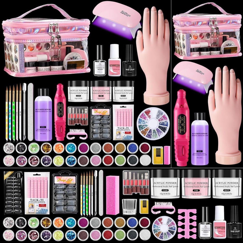 Acrylic Nail Kit with UV Lamp & Tools for DIY Manicure & Extensions