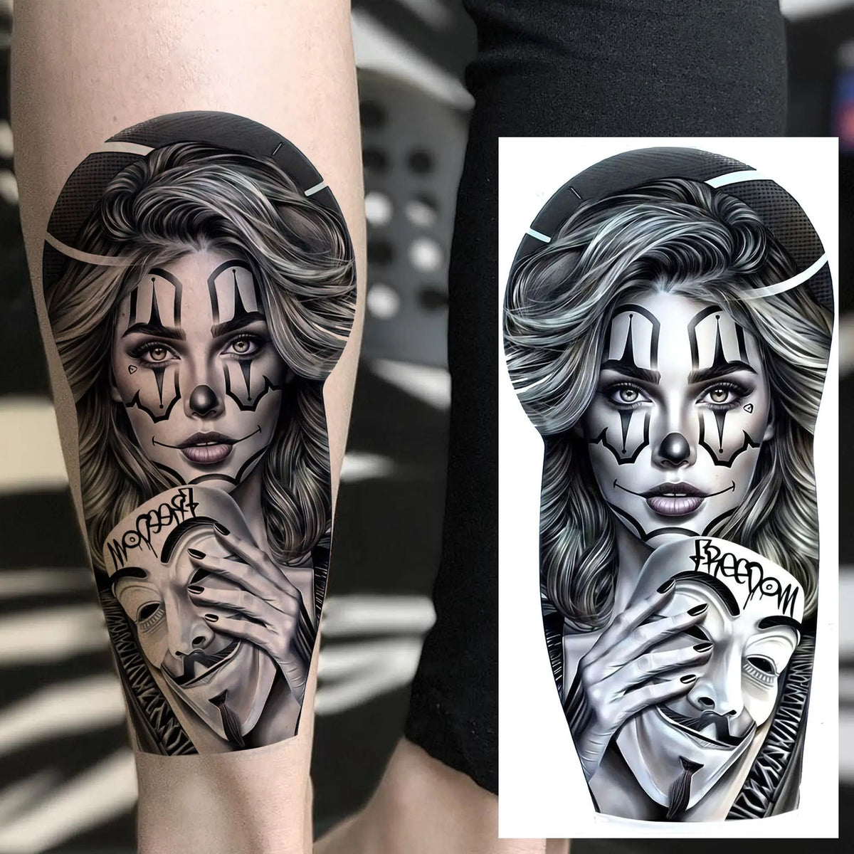 Waterproof Temporary Tattoo Sticker - Evil Joker Face, Long Lasting Realistic Design