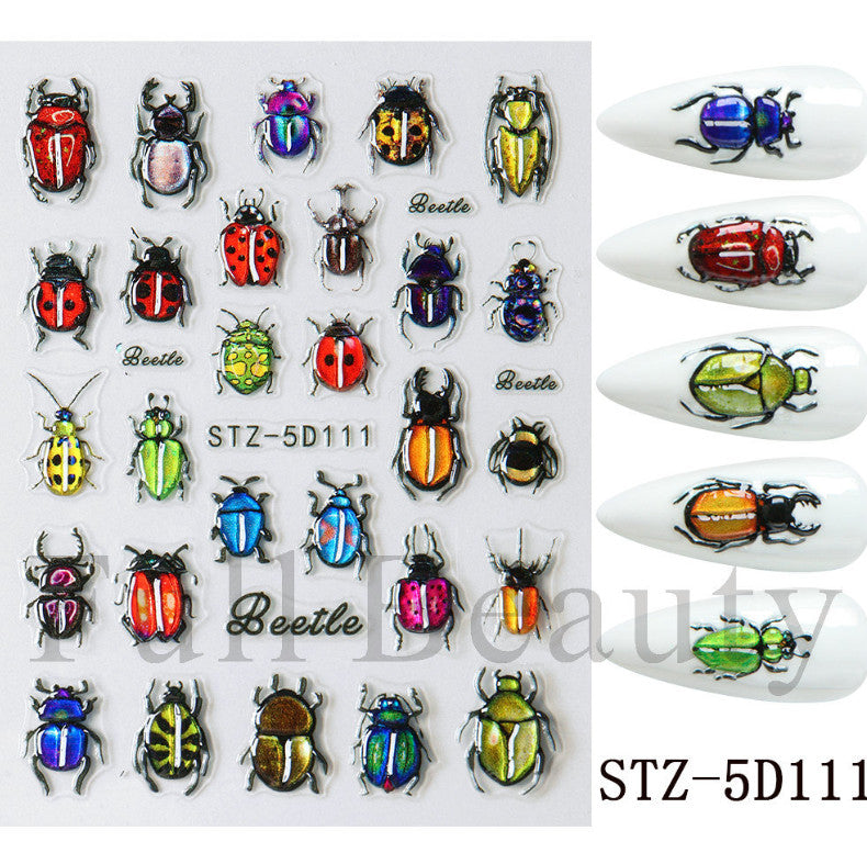 Self-Adhesive 5D Beetle Nail Art Stickers for DIY Manicure - 1 Sheet