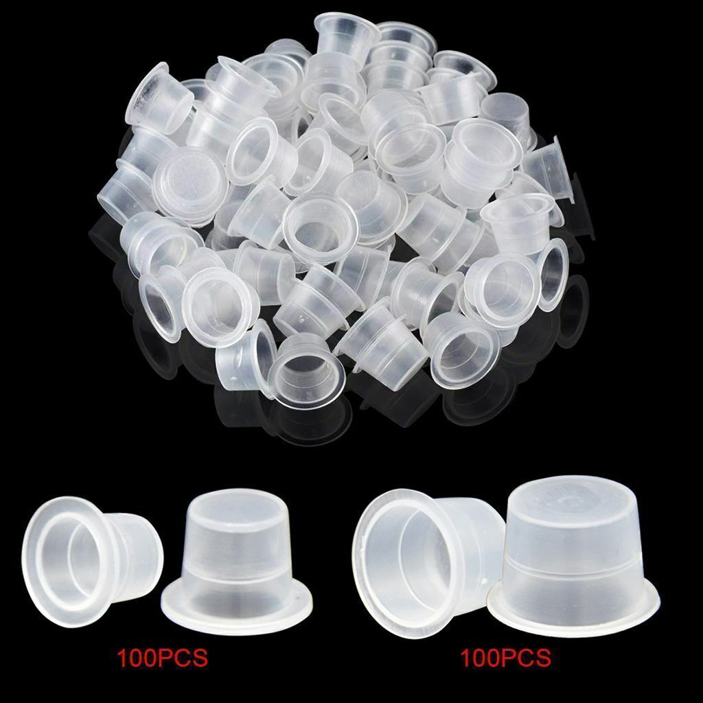 Tattoo Ink Cups 100/200 Pcs Mixed Size Permanent Clear Holder Set