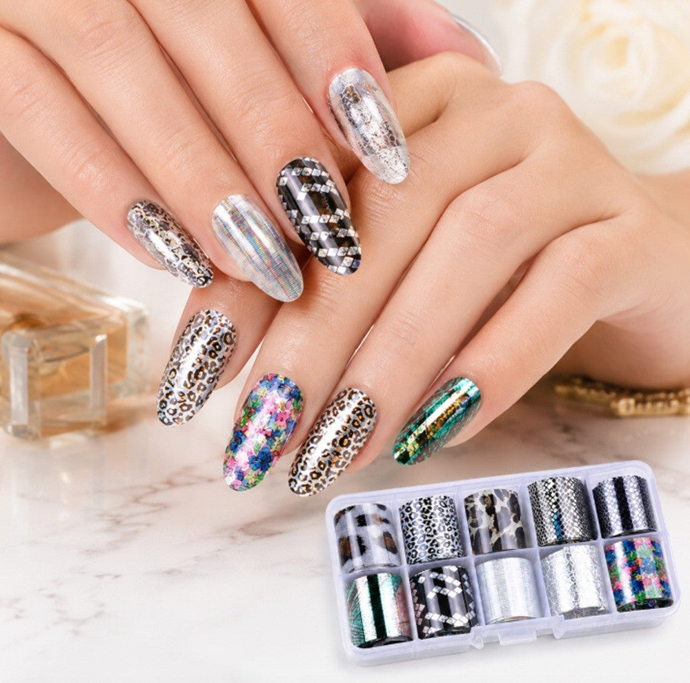 Holographic Nail Foil Transfer Stickers Star Sky Glitter Nail Art Decor Set