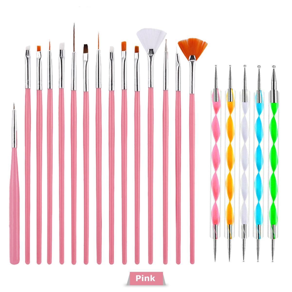 20-Piece Nail Art Gel Design Brush and Dotting Tool Set for Manicure and Craft