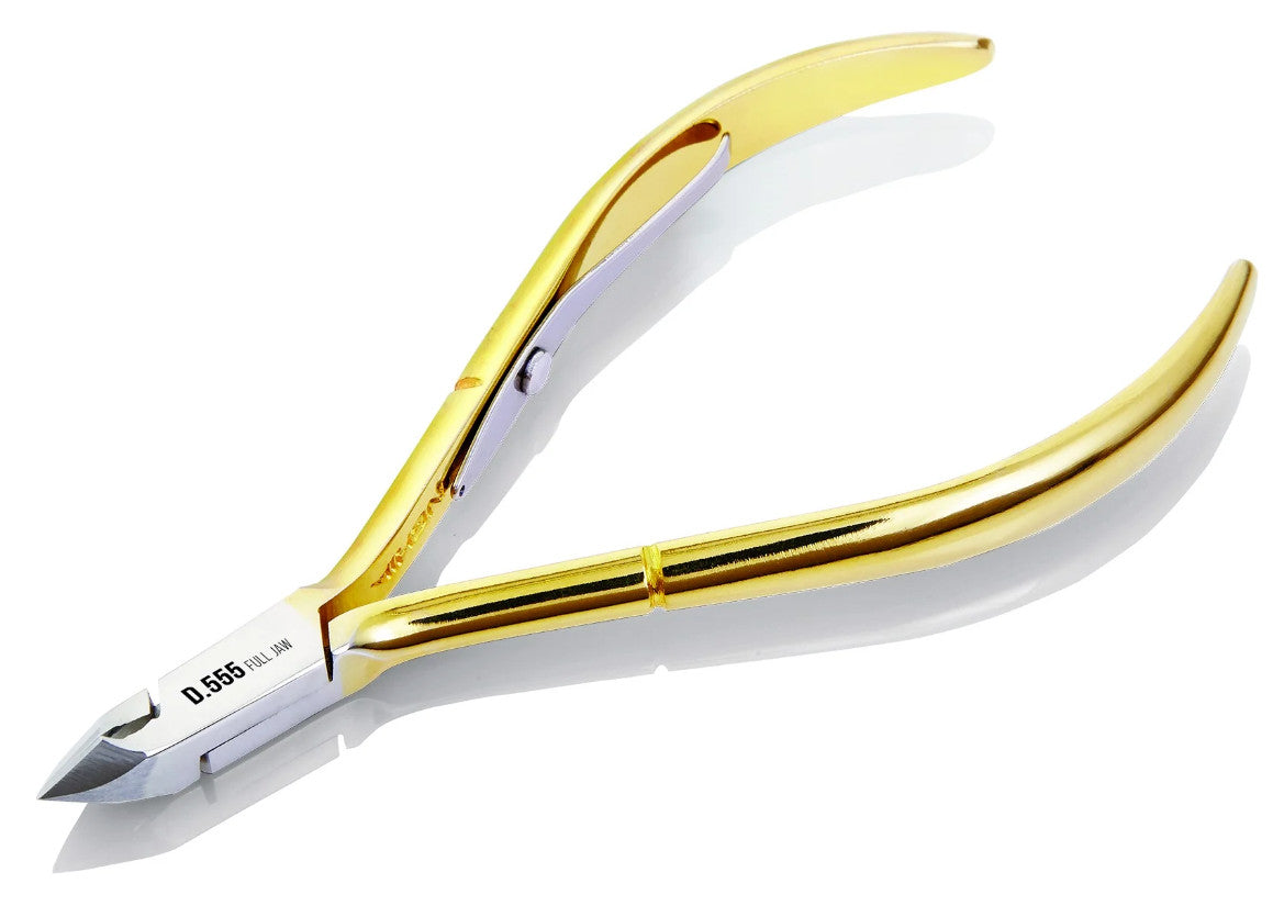 Set of 10 Hard Steel Cuticle Nippers - Gold Plated Full Jaw, Single Spring