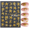 Gold Ocean Starfish Turtle Sun Palm Tree 5D Nail Stickers Embossed Decal