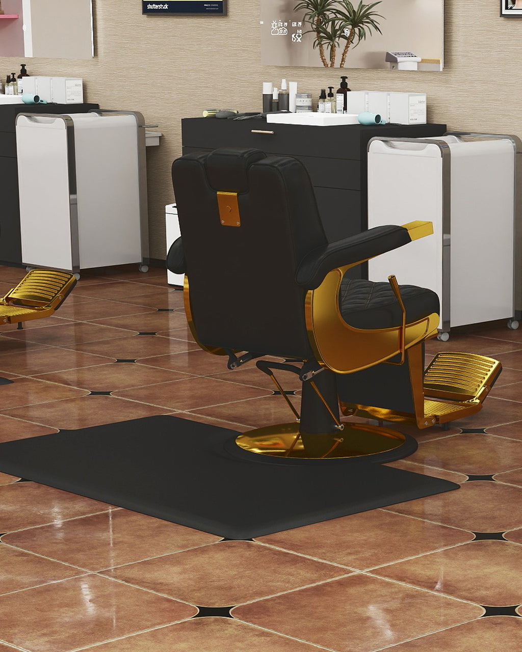 Anti-Fatigue Floor Mat for Salon & Barber Chairs - 4x3 ft Black PVC & Foam