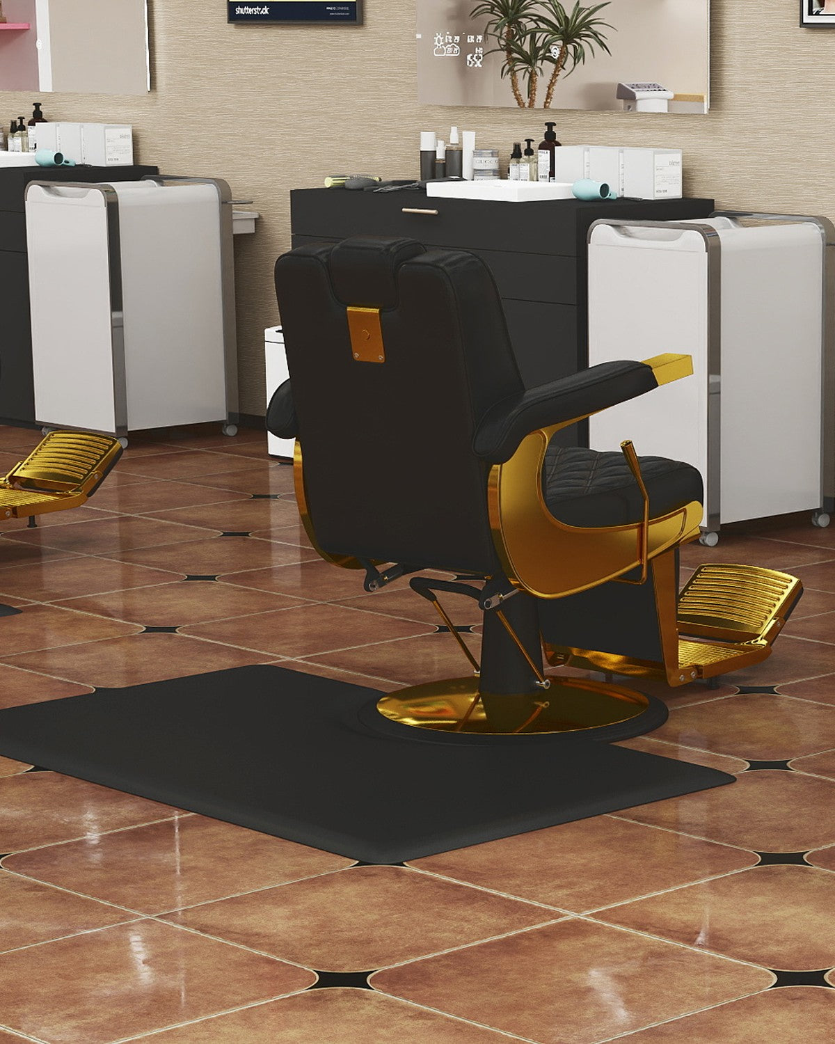 Anti-Fatigue Floor Mat for Salon & Barber Chairs - 4x3 ft Black PVC & Foam