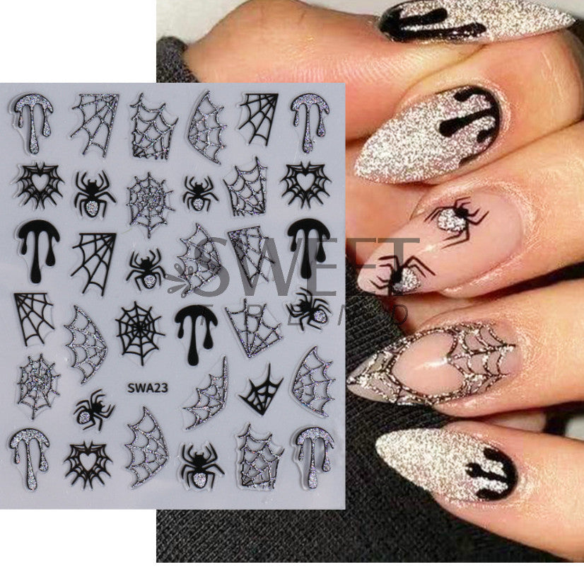 Halloween Spider Web Nail Art Stickers - Self Adhesive Glitter Decals