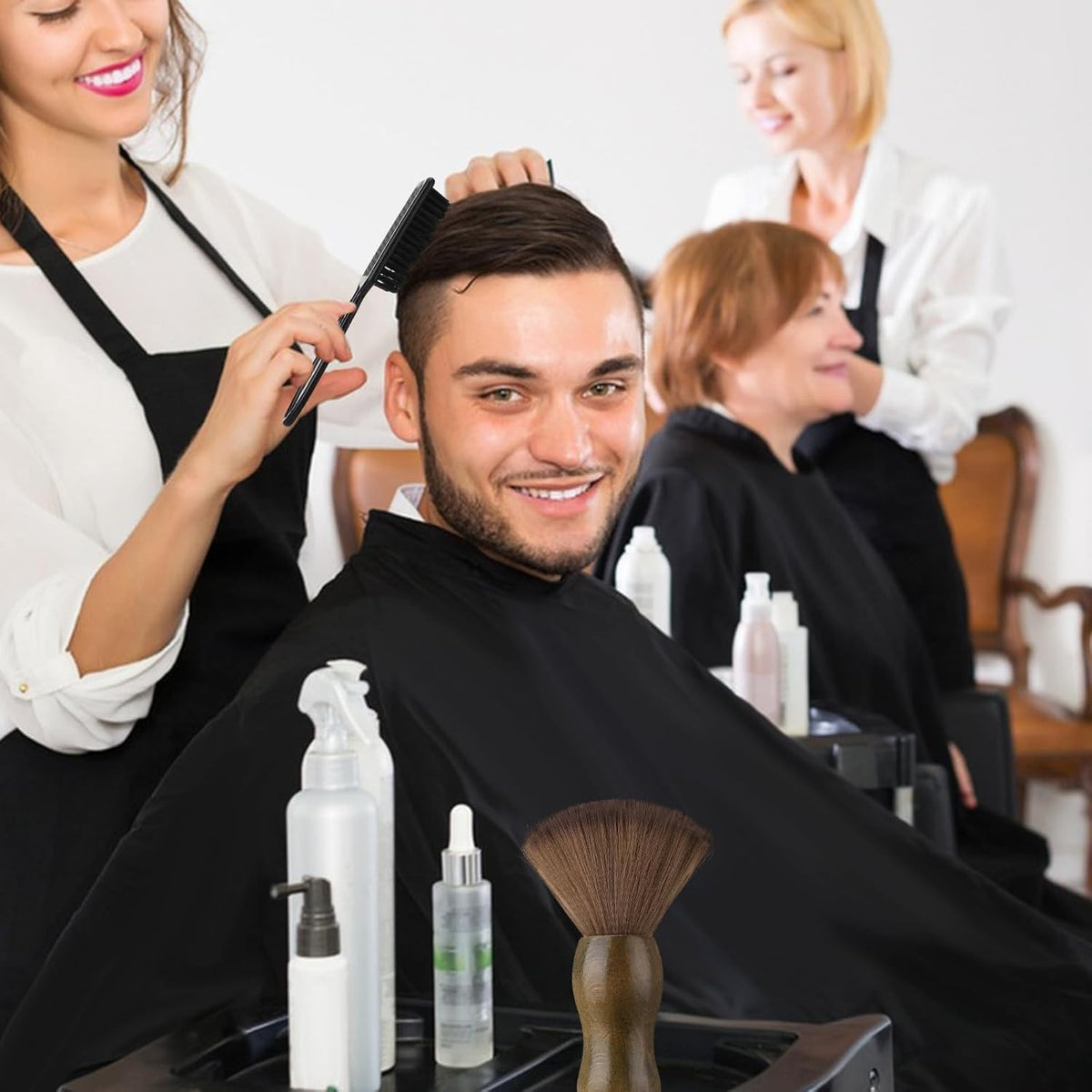 Hair Cutting Cape & Neck Duster Brush Set for Barbers and Salons