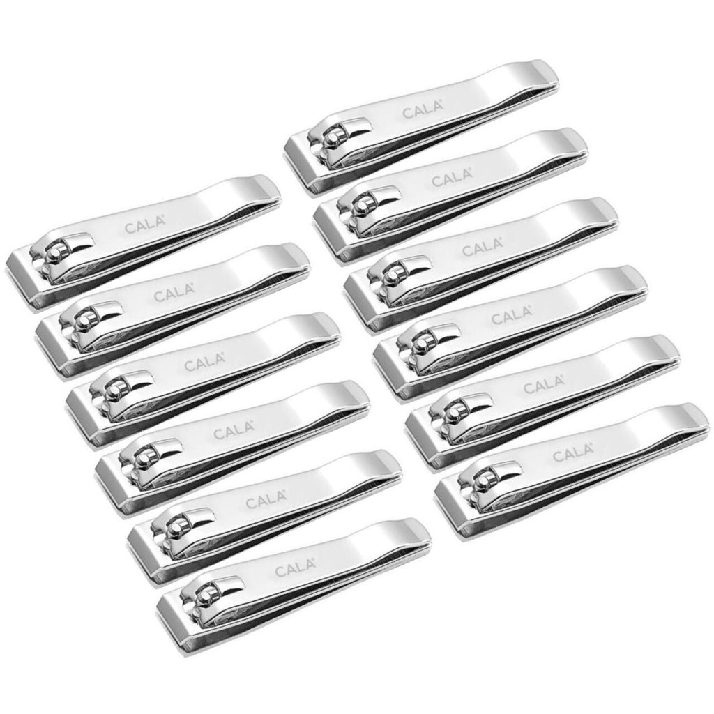 12 Stainless Steel Fingernail Clippers with Nail File & Chain - Small