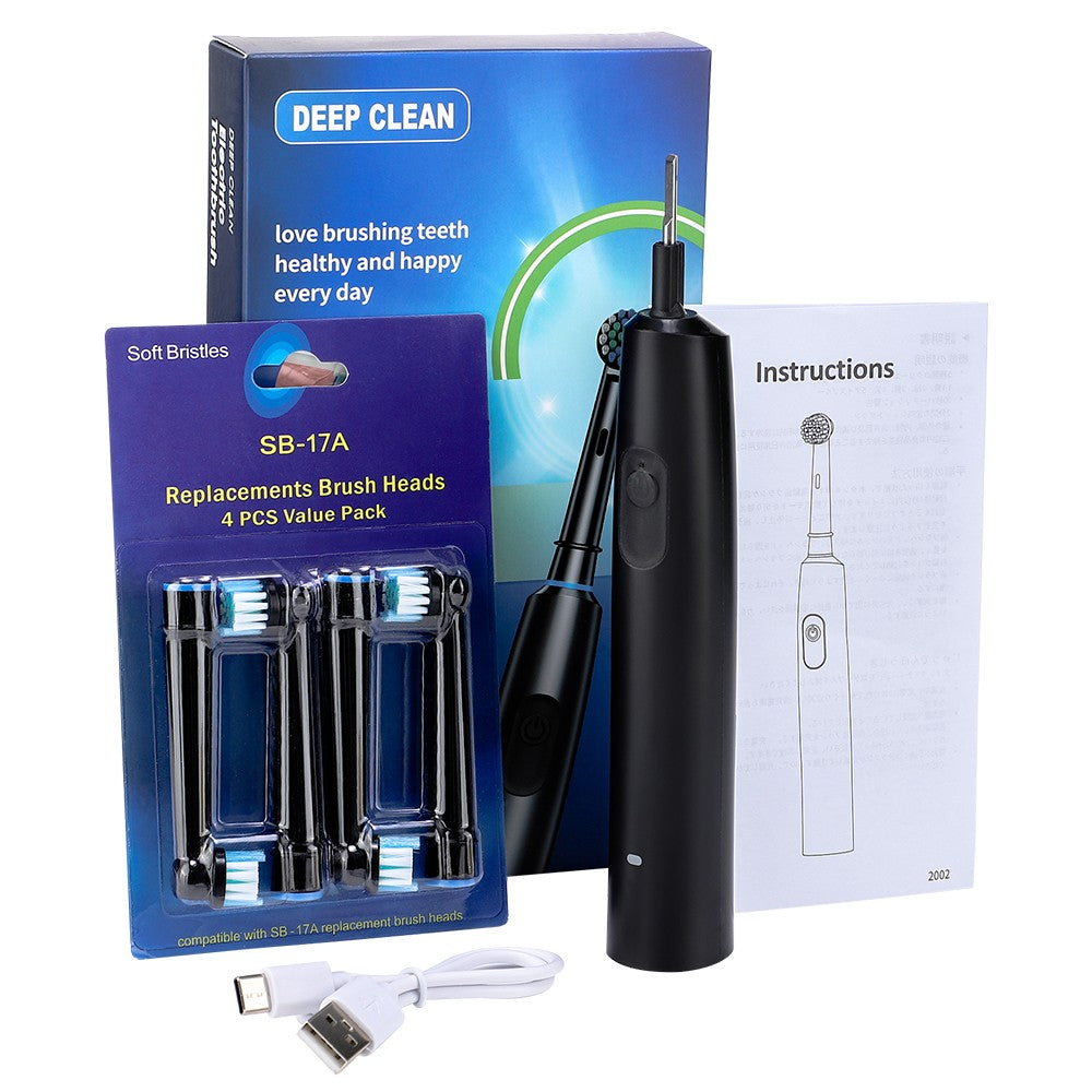 Rechargeable Electric Toothbrush with 4 Brush Heads, 5 Modes, Timer & USB