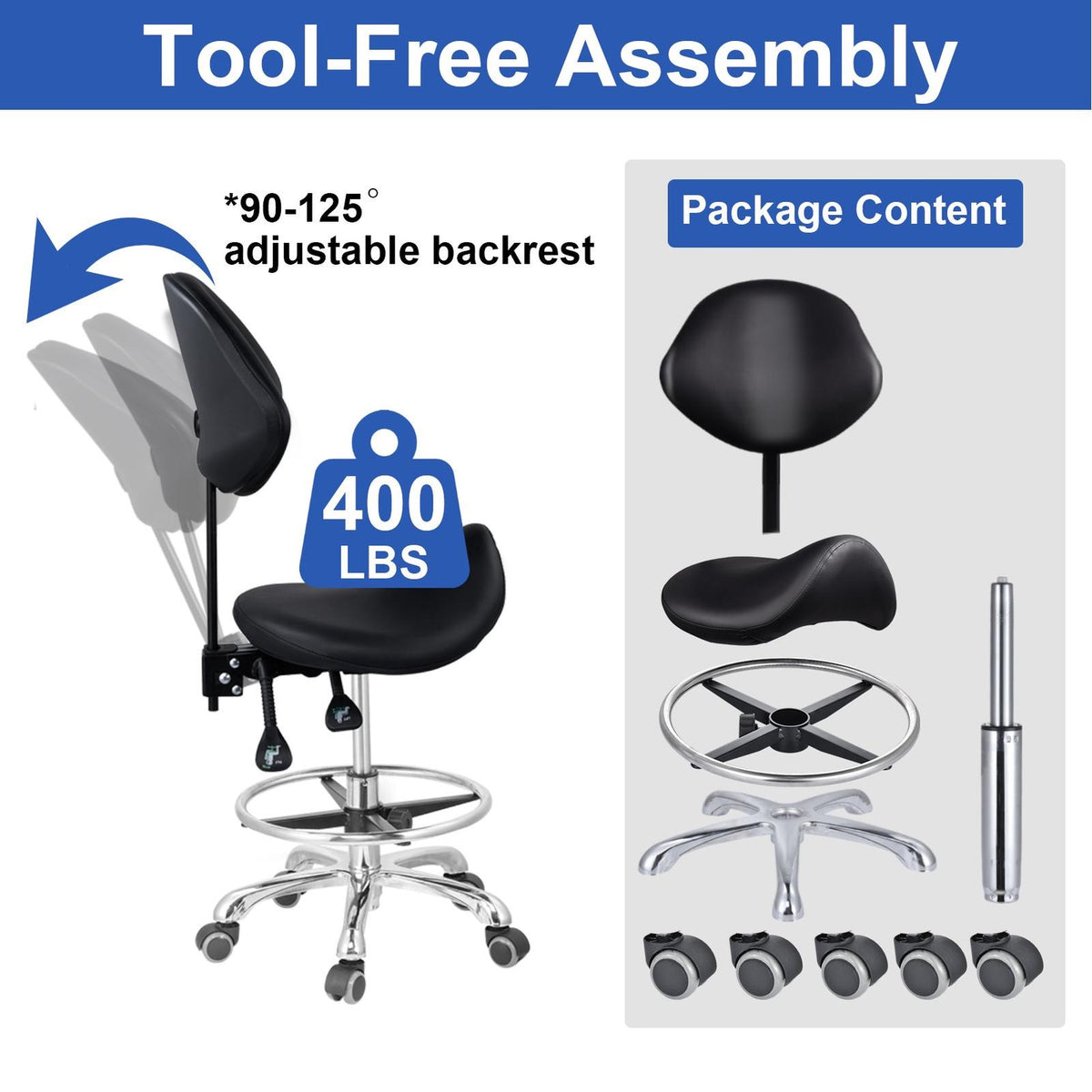 Adjustable Hydraulic Esthetician Chair with Wheel Support for Spa and Salon
