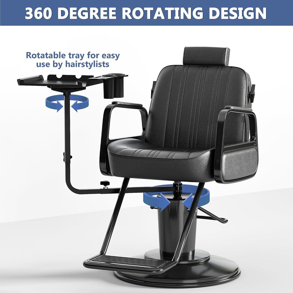 Rotatable Salon Tray for Barber Chairs with Adjustable Height and Tool Organizer