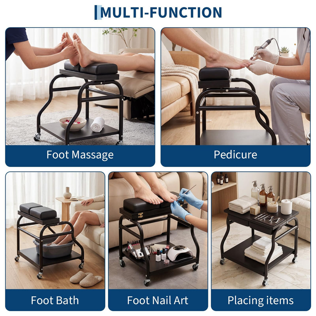 Salon Pedicure Cart Trolley with Wheels, Leg Pads & Storage for Foot Care